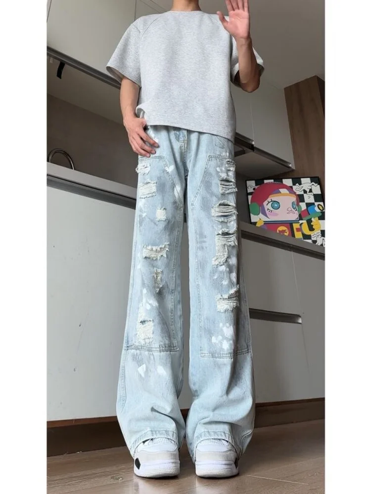 American High Street Men's Jeans Summer New Style Vibe Pants Splashed Ink Design Cool Straight Leg Long Trousers
American High Street Men's Jeans Summer New Style Vibe Pants Splashed Ink Design Cool Straight Leg Long Trousers