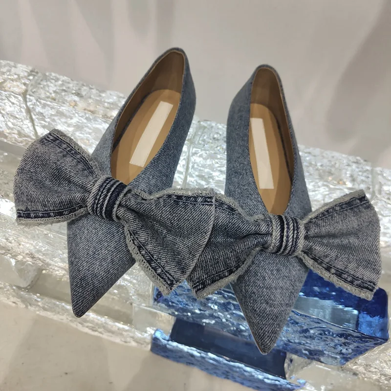 Big Bow-Knot Detail Denim Flat Slip-On Pumps Pointed Toe Shallow Solid Casual Women Shoes Summer Unique Sweet Outside Footwear
Big Bow-Knot Detail Denim Flat Slip-On Pumps Pointed Toe Shallow Solid Casual Women Shoes Summer Unique Sweet Outside Footwear