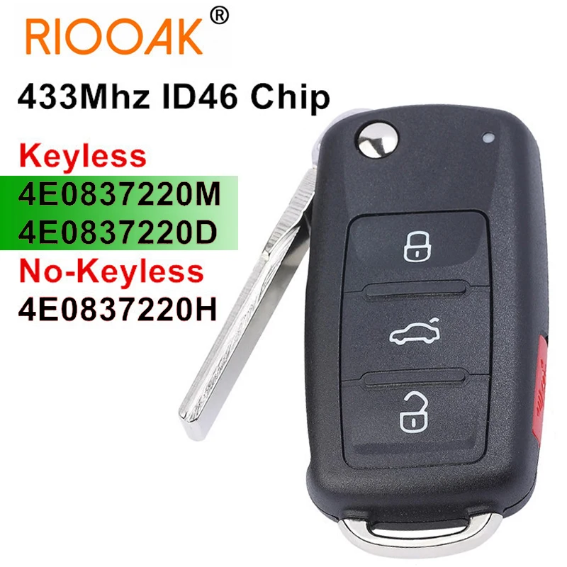 4E083220D / 220E 4E0837220M Flip Remote Key Fob 433Mhz ID46 Chip Keyless-Go Remote Key Fob for Audi A8 S8 2003-2009
4E083220D / 220E 4E0837220M Flip Remote Key Fob 433Mhz ID46 Chip Keyless-Go Remote Key Fob for Audi A8 S8 2003-2009