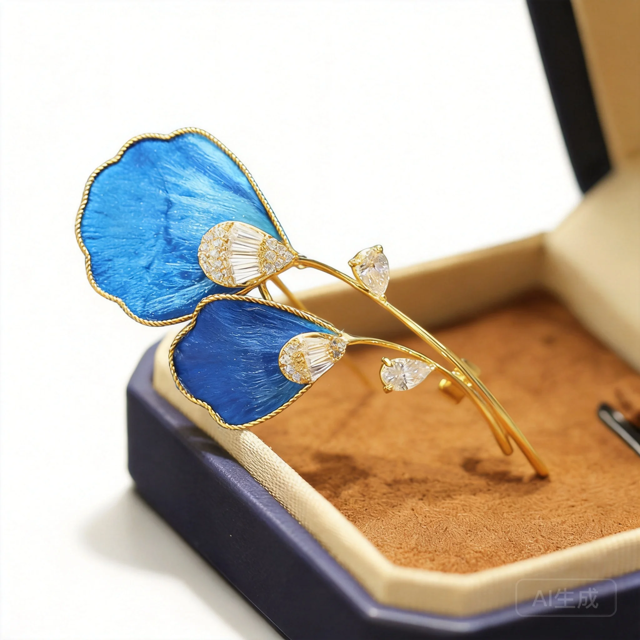 Chinese Style Lucky Auspicious Blue Velvet Flower Peacock Feather Shape Brooch Inlaid Sparkling Zircon Gold Plated Anti Slip Lap
Chinese Style Lucky Auspicious Blue Velvet Flower Peacock Feather Shape Brooch Inlaid Sparkling Zircon Gold Plated Anti Slip Lap