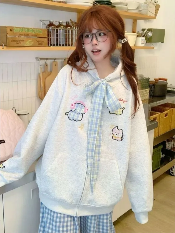 Cute Plaid Dog Print Hoodie Women's Thin Autumn Cardigan Loose Style Fashionable Polyester Fiber Long Sleeve Casual Outerwear
Cute Plaid Dog Print Hoodie Women's Thin Autumn Cardigan Loose Style Fashionable Polyester Fiber Long Sleeve Casual Outerwear