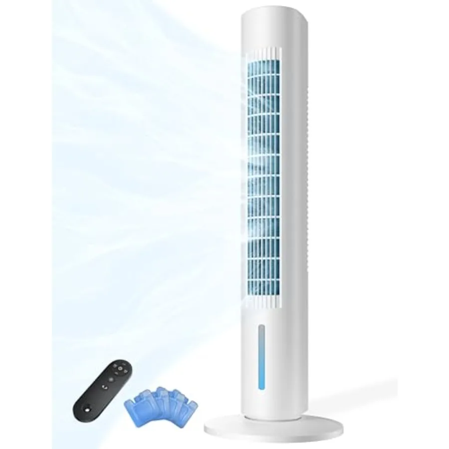 Portable evaporative air cooler for windowless rooms, white plastic unit with 7H timer, 4 modes, remote control, 140 oscillatio
Portable evaporative air cooler for windowless rooms, white plastic unit with 7H timer, 4 modes, remote control, 140 oscillatio