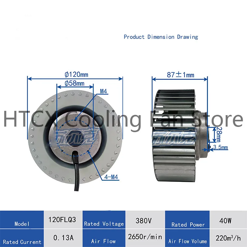 Multi-Blade External Rotor Centrifugal Fan, for Purification Motors, Duct Ventilation Dryers 120FLQ3 380V 40W 0.13A 120mm 87mm
Multi-Blade External Rotor Centrifugal Fan, for Purification Motors, Duct Ventilation Dryers 120FLQ3 380V 40W 0.13A 120mm 87mm