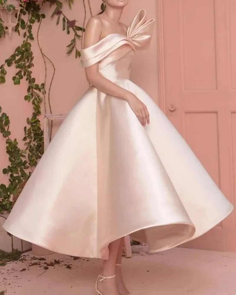 2025 Elegant Light Pink One Shoulder Satin Engagement Prom Dress Big Bow Ankle Length Evening Formal Gowns Robe De Soiree
2025 Elegant Light Pink One Shoulder Satin Engagement Prom Dress Big Bow Ankle Length Evening Formal Gowns Robe De Soiree