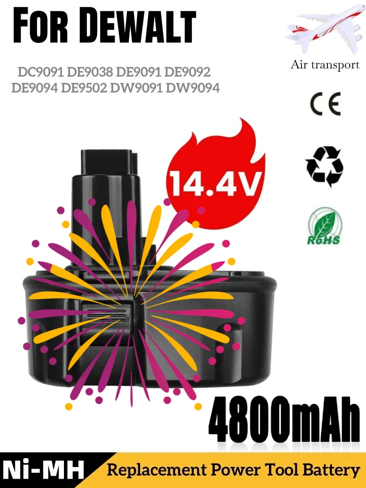 4800mAh replacement batteries for Dewalt power tools, DC9091, 14.4V, XRP, DC9094, DW9091, DE9091, and DE9092
4800mAh replacement batteries for Dewalt power tools, DC9091, 14.4V, XRP, DC9094, DW9091, DE9091, and DE9092