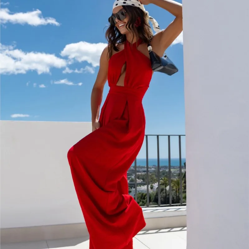 2025 Women's Elegant Solid Jumpsuit Women Cross Halter Hollow Rompers Ladies Sexy High Waist Wide Leg Playsuit Fitness Jumpsuits
2025 Women's Elegant Solid Jumpsuit Women Cross Halter Hollow Rompers Ladies Sexy High Waist Wide Leg Playsuit Fitness Jumpsuits