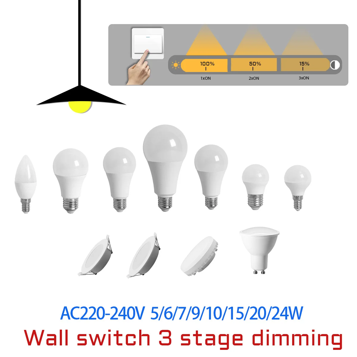 10Pcs 3 Way Adjustable LED Light Bulbs, Daylight Multi-Way Dimming LED Lamp E14 E27 GU10 Residential Commercial Lighting Bulb
10Pcs 3 Way Adjustable LED Light Bulbs, Daylight Multi-Way Dimming LED Lamp E14 E27 GU10 Residential Commercial Lighting Bulb