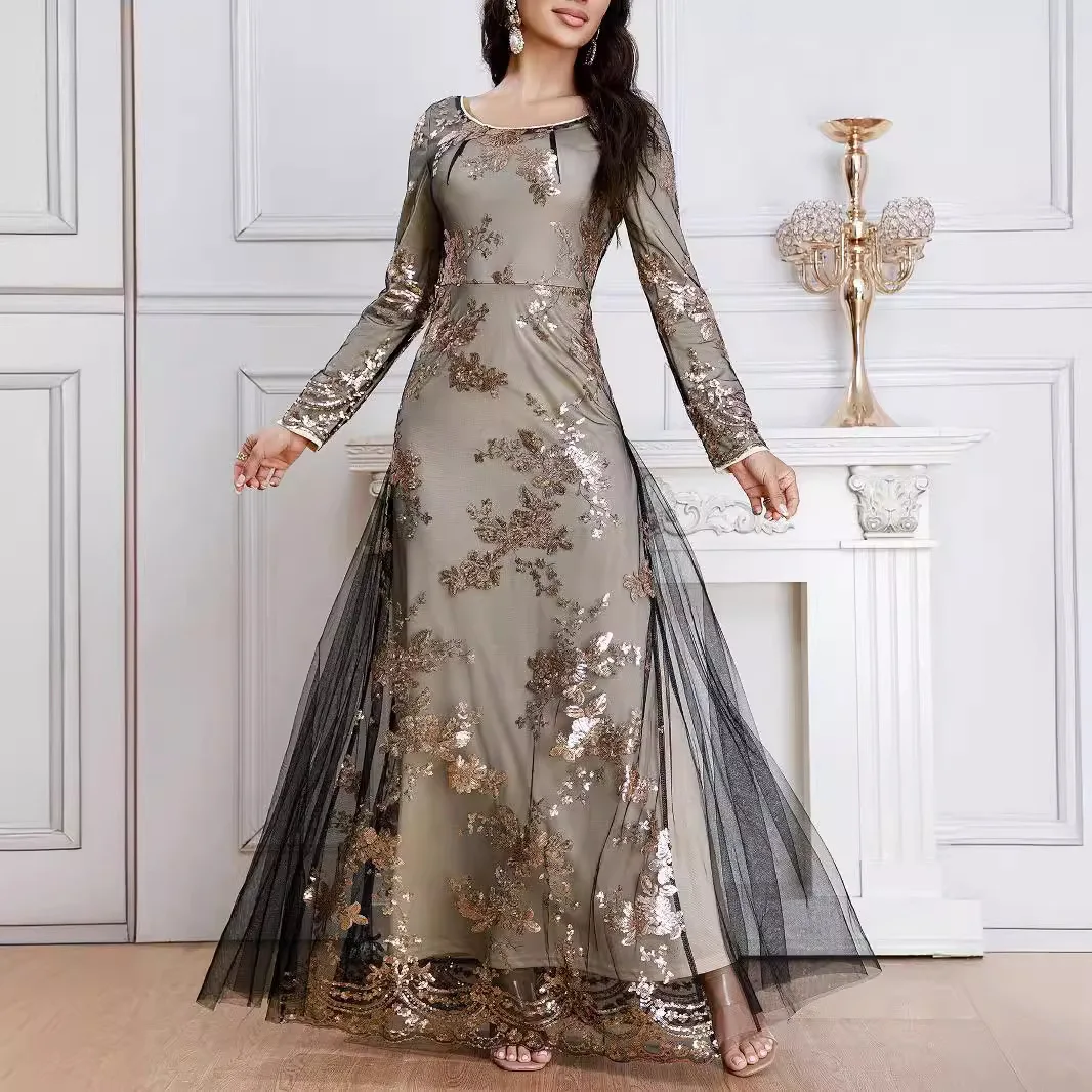 European and American Retro Style See-through Sequin Mesh Dress High-End Hot Sale Long Sleeve
European and American Retro Style See-through Sequin Mesh Dress High-End Hot Sale Long Sleeve