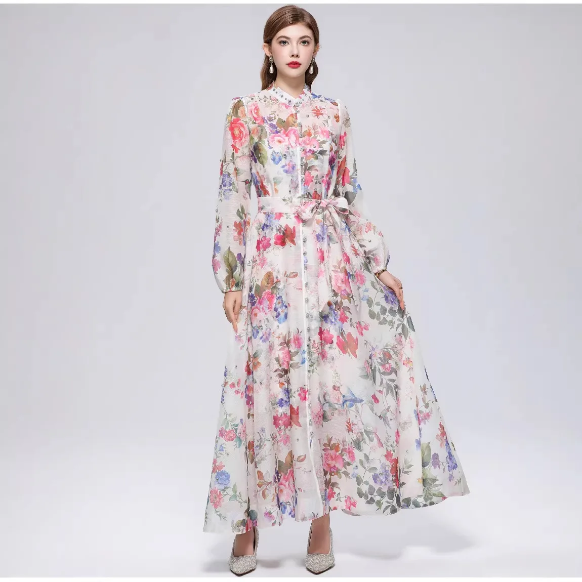 Retro Printed Lantern Sleeve Long Dress Women Summer Beach Dresses Wrap Tie Beaded Maxi Dresses
Retro Printed Lantern Sleeve Long Dress Women Summer Beach Dresses Wrap Tie Beaded Maxi Dresses