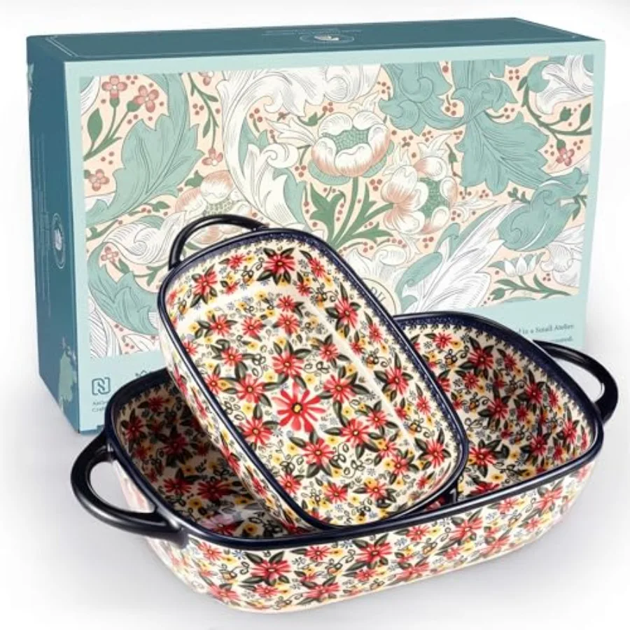 Polish Pottery Style Ceramic Baking Dish Set 2-Piece Casserole Bakers for 2 3 People Floral Decorative Bakeware Oven Safe Lasag
Polish Pottery Style Ceramic Baking Dish Set 2-Piece Casserole Bakers for 2 3 People Floral Decorative Bakeware Oven Safe Lasag