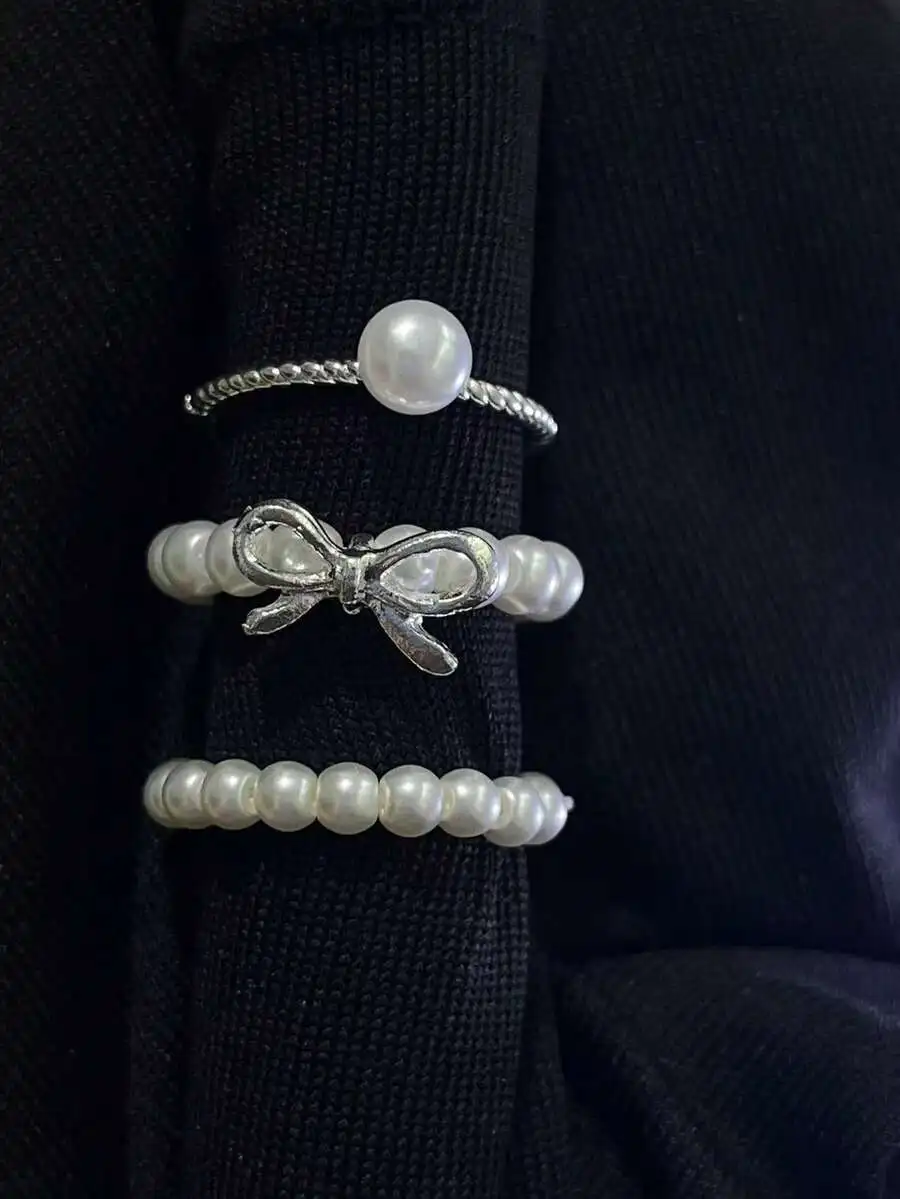 3pcs Minimalist Bow Pearl Beaded Adjustable Stackable Rings Set For Women Daily Wear
3pcs Minimalist Bow Pearl Beaded Adjustable Stackable Rings Set For Women Daily Wear