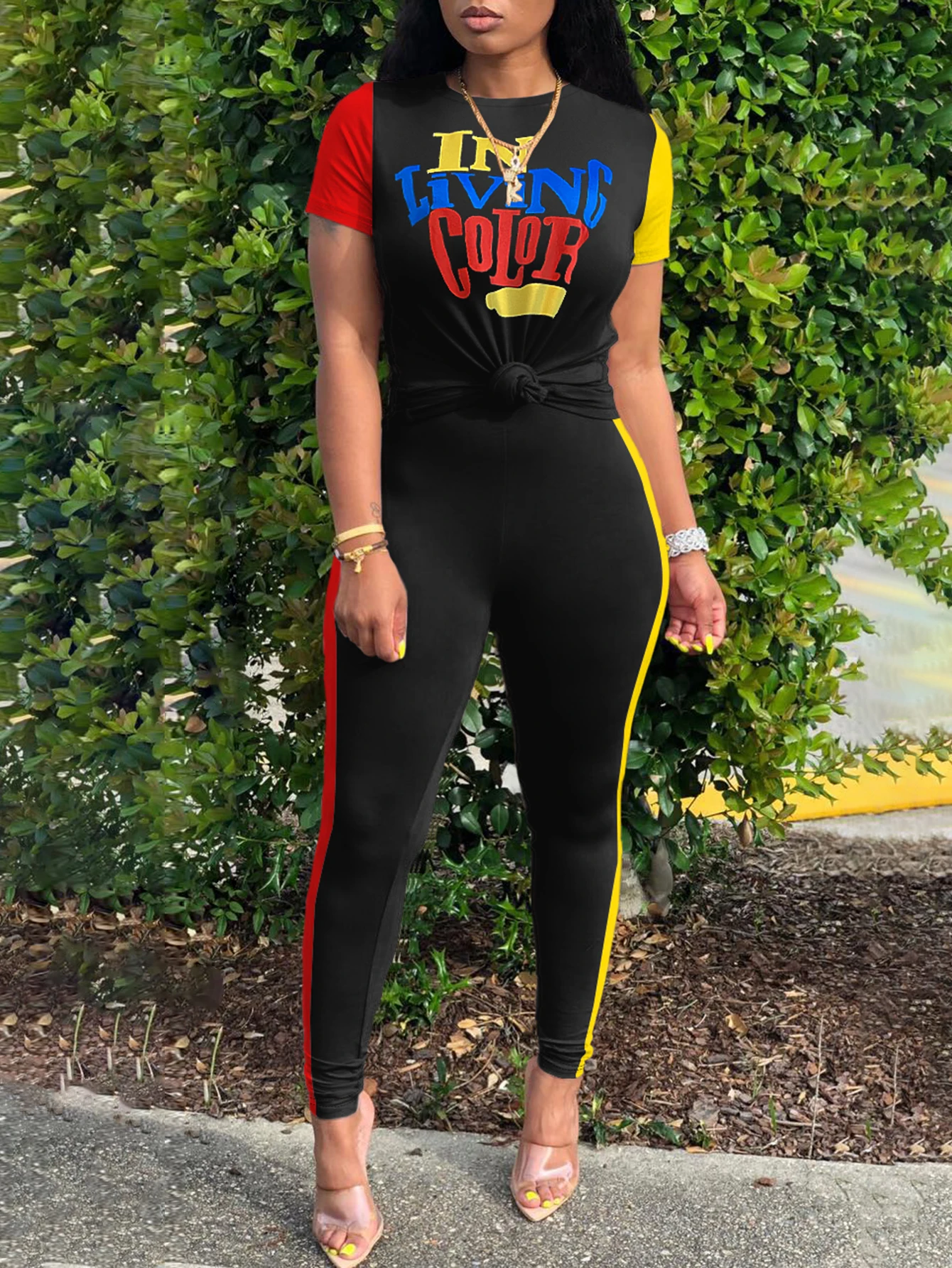 LW Letter Print Striped Pants Set casual women's clothing Two pieces sets short sleeve round neck T-shirt + skinny pants sets
LW Letter Print Striped Pants Set casual women's clothing Two pieces sets short sleeve round neck T-shirt + skinny pants sets
