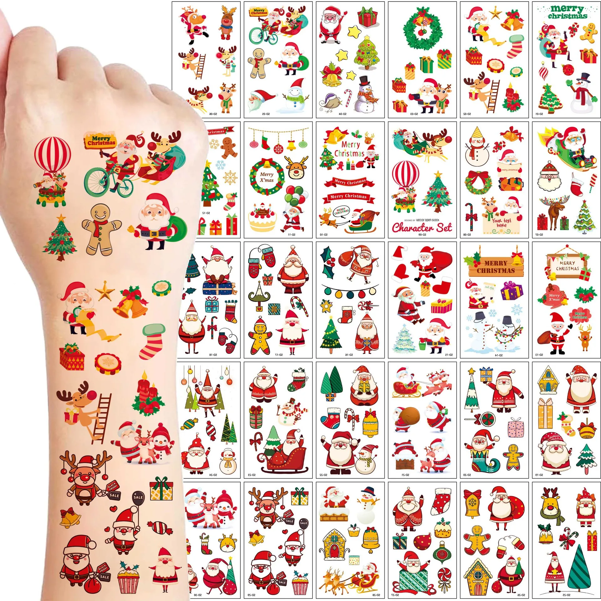 30 Pcs Kids Christmas Fake Tattoo Stickers Cartoon Santa Design High Quality Waterproof Arm Decal Festival Party Gift
30 Pcs Kids Christmas Fake Tattoo Stickers Cartoon Santa Design High Quality Waterproof Arm Decal Festival Party Gift