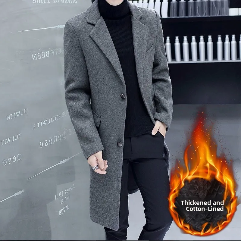 Men's Mid-Length Woolen Windbreaker Coat Slim Fit Winter Overcoat with Pockets Thickened Winter Fashion Men's Outerwear
Men's Mid-Length Woolen Windbreaker Coat Slim Fit Winter Overcoat with Pockets Thickened Winter Fashion Men's Outerwear
