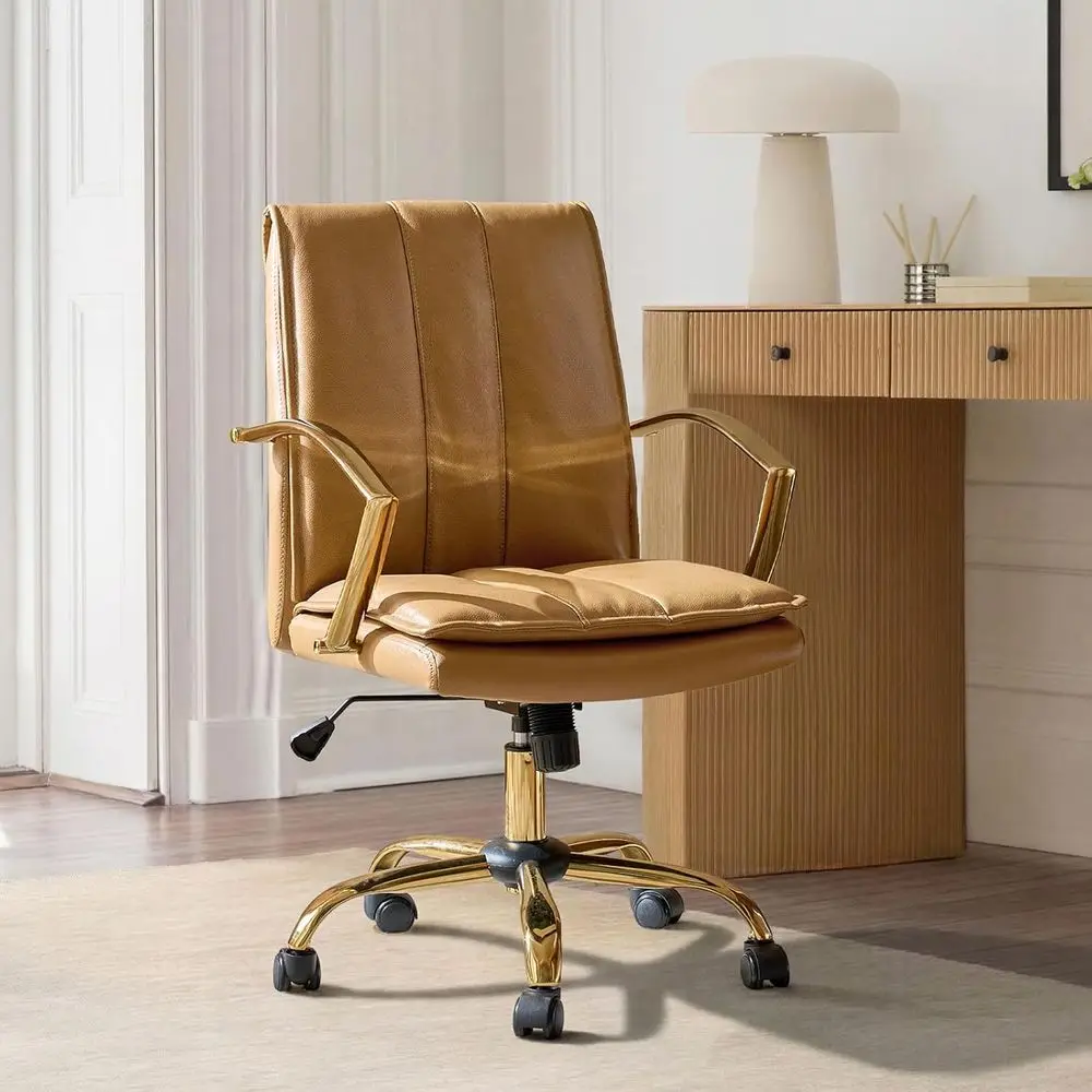 Elegant Leather Office Desk Chair, Ergonomic Swivel Task Chair with Arms, Comfortable Upholstered Seat, Camel
Elegant Leather Office Desk Chair, Ergonomic Swivel Task Chair with Arms, Comfortable Upholstered Seat, Camel