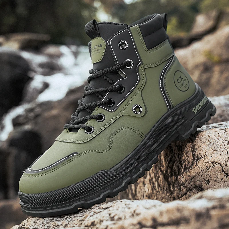 Модные зеленые мужские мотоциклетные ботинки, осенние дизайнерские байкерские ботинки, мужские ботильоны, нескользящие уличные рабочие ботинки для мужчин, botas masculino 
Модные зеленые мужские мотоциклетные ботинки, осенние дизайнерские байкерские ботинки, мужские ботильоны, нескользящие уличные рабочие ботинки для мужчин, botas masculino