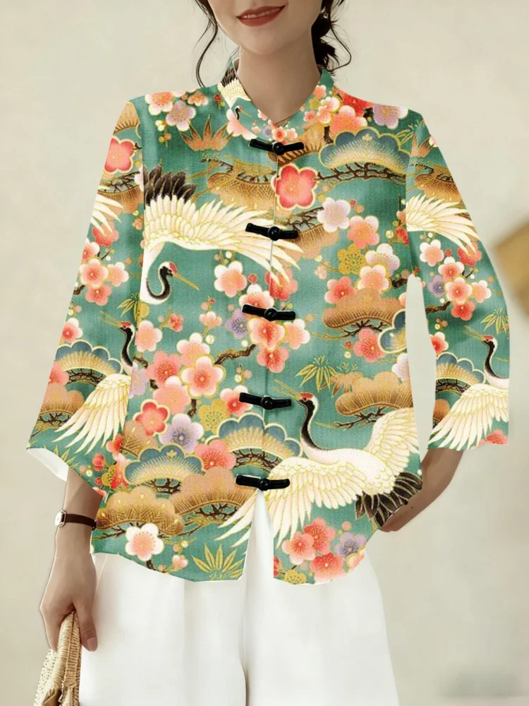 2026 Hot Sale Women's Chinese Style Crane Print Blouse Frog Button Stand Collar 3/4 Sleeve Top Casual Retro Traditional Wear
2026 Hot Sale Women's Chinese Style Crane Print Blouse Frog Button Stand Collar 3/4 Sleeve Top Casual Retro Traditional Wear