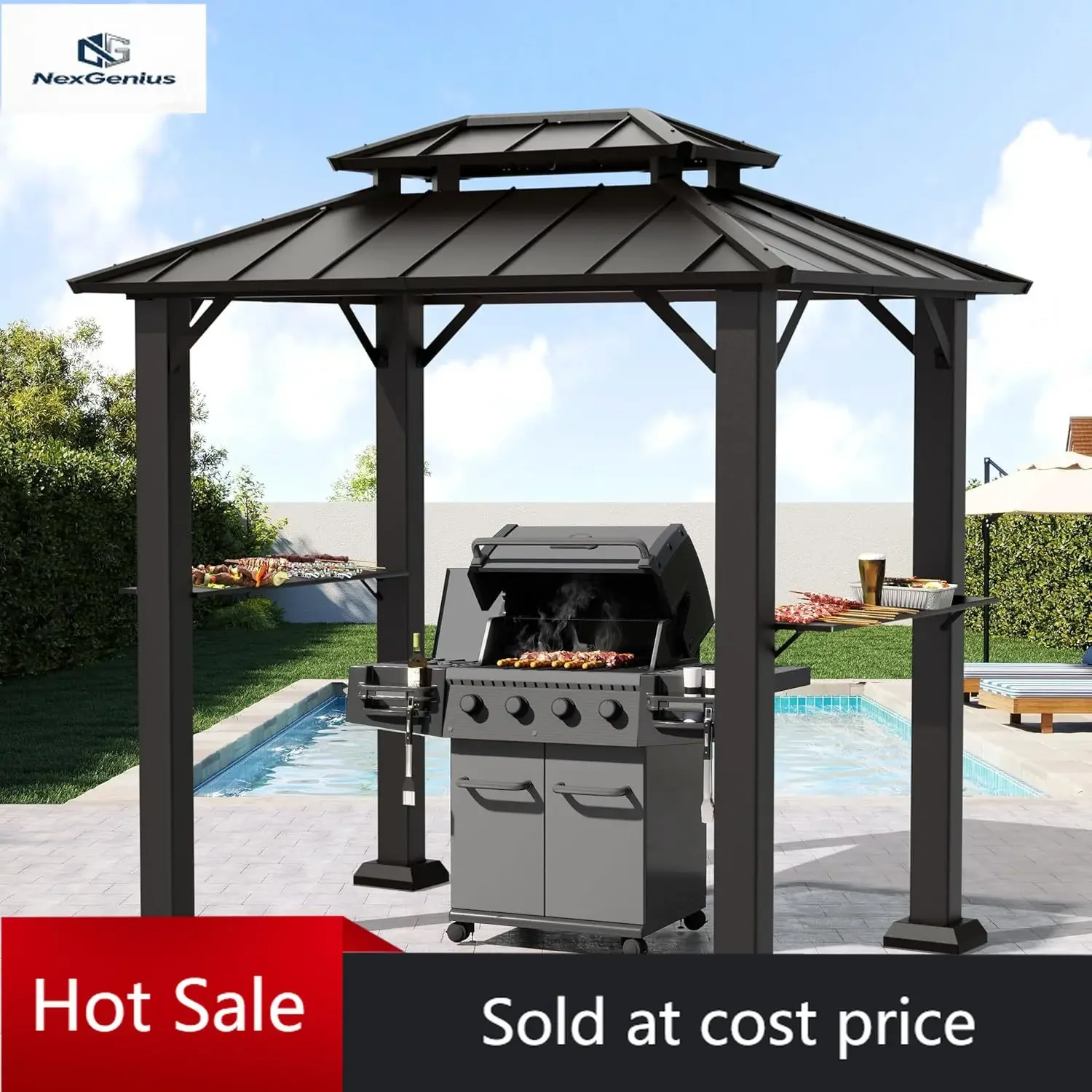 8'x6' Grill Gazebo,Outdoor Hardtop Gazebo with Galvanized Steel Double Roof BBQ Grill Canopy with Aluminum Frame, 2 Side Shelves
8'x6' Grill Gazebo,Outdoor Hardtop Gazebo with Galvanized Steel Double Roof BBQ Grill Canopy with Aluminum Frame, 2 Side Shelves