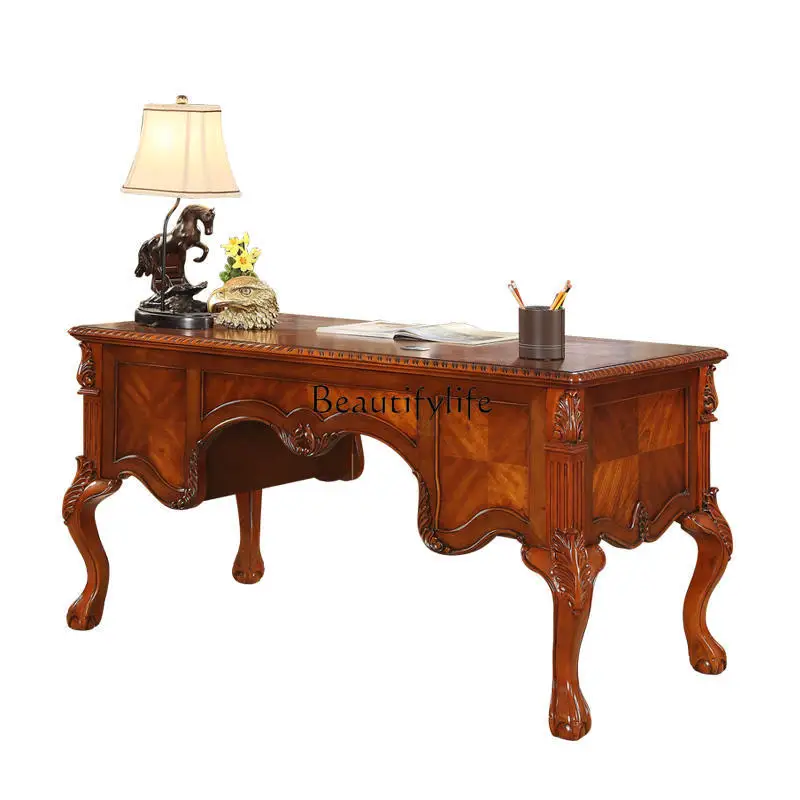 American writing desk office computer desk solid wood European retro carved table
American writing desk office computer desk solid wood European retro carved table