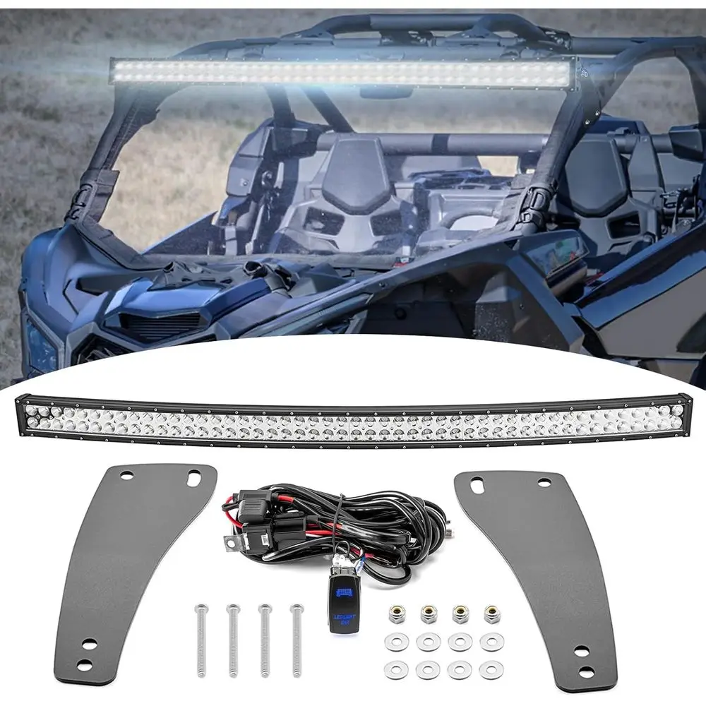 50 288W Curved LED Light Bar with Upper Windshield Mount Brackets and Rocker Switch Wiring Kit for 2017-2025 Maverick X3 and X3
50 288W Curved LED Light Bar with Upper Windshield Mount Brackets and Rocker Switch Wiring Kit for 2017-2025 Maverick X3 and X3
