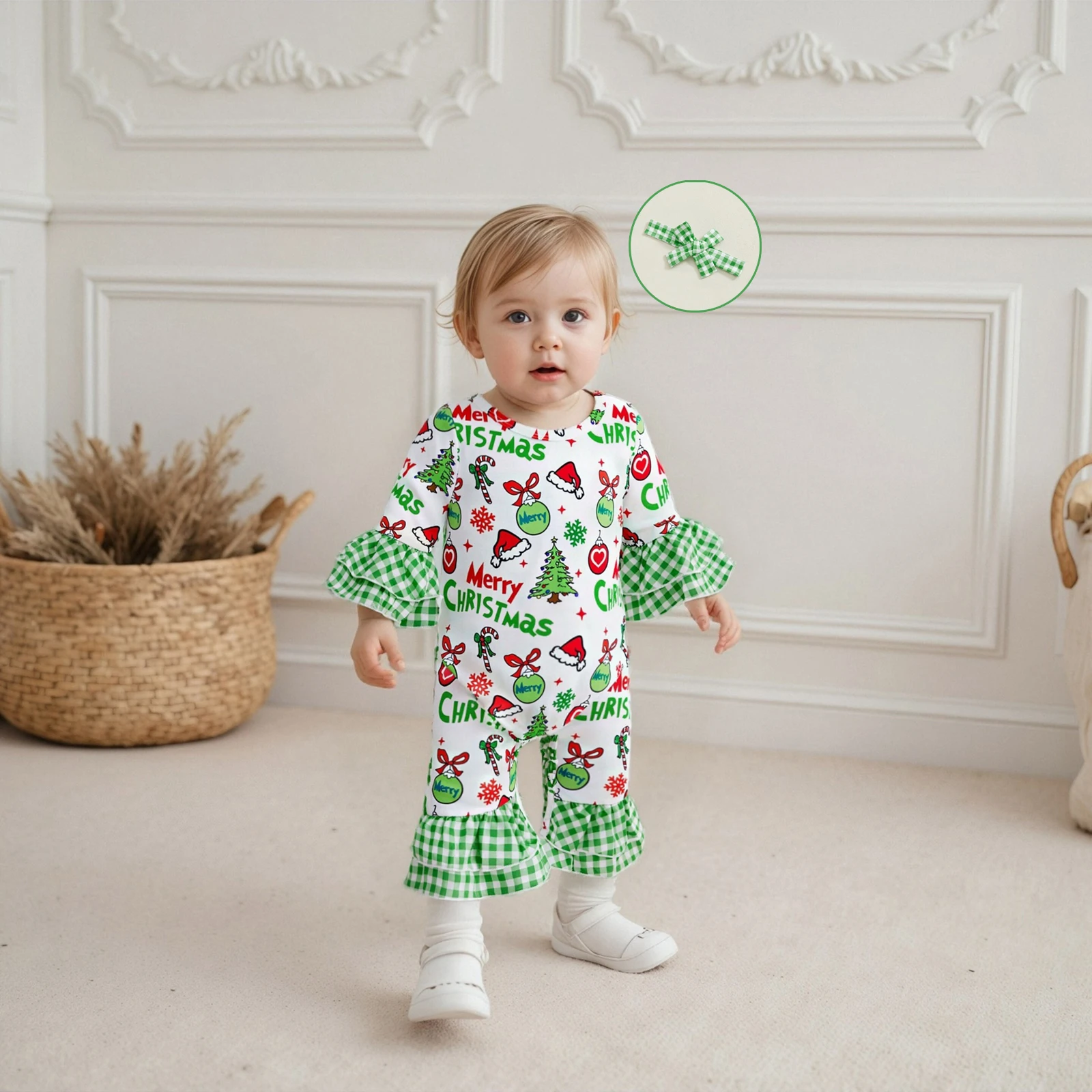 Autumn Baby Girls Christmas Romper Letter Santa Hat Print Flare Jumpsuit with Bow Headband Clothes
Autumn Baby Girls Christmas Romper Letter Santa Hat Print Flare Jumpsuit with Bow Headband Clothes