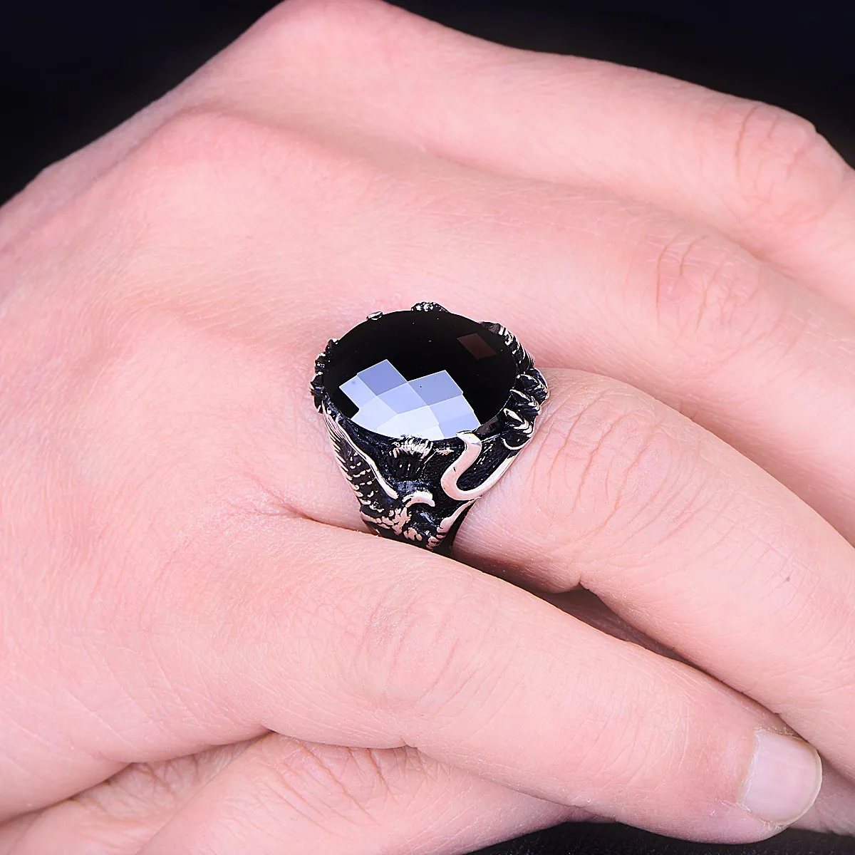 Silver Black Zircon Men's Ring , Man Black Stone Ring , Silver Eagle Ring, Ottoman Style Ring , Silver Mens jewelry
Silver Black Zircon Men's Ring , Man Black Stone Ring , Silver Eagle Ring, Ottoman Style Ring , Silver Mens jewelry