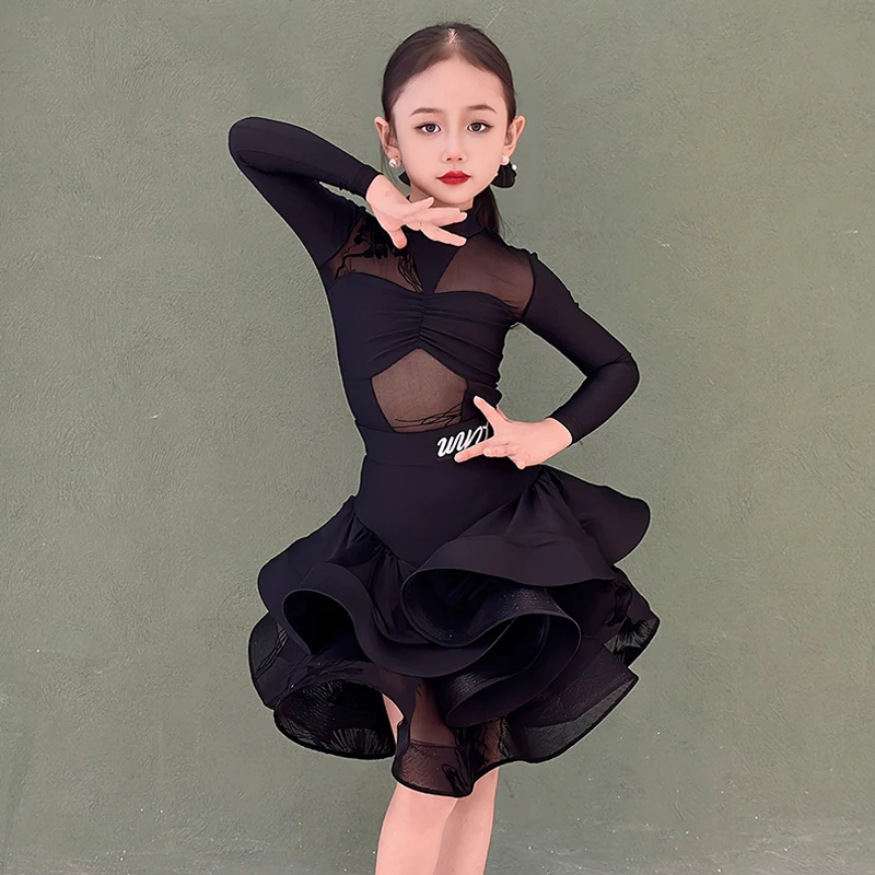 2025 New Latin Dance Costume For Girls Black Long Sleeve Performance Suit Layered Skirt Children Latin Dance Show Outfit VDL4384
2025 New Latin Dance Costume For Girls Black Long Sleeve Performance Suit Layered Skirt Children Latin Dance Show Outfit VDL4384