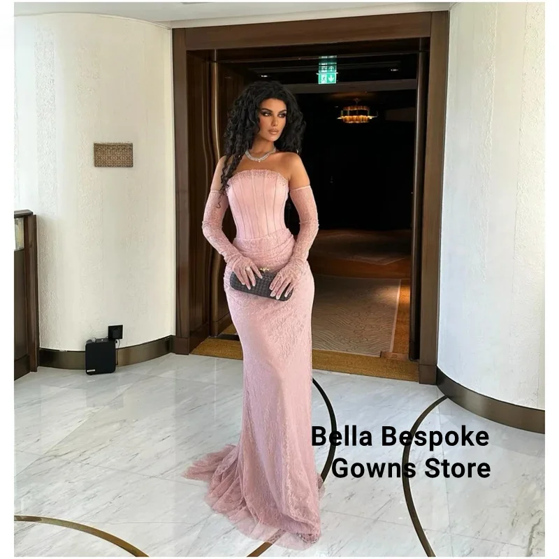 Customized Sheath Pink Shiny Beads Prom Dresses Long Sleeve Strapless vestidos de noiva Sweep Train Formal Evening Dresses
Customized Sheath Pink Shiny Beads Prom Dresses Long Sleeve Strapless vestidos de noiva Sweep Train Formal Evening Dresses
