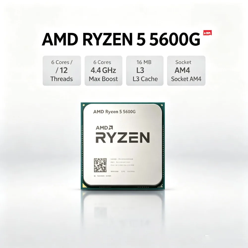 AMD Ryzen 5 5600G 6 Core 12 Thread APU with Radeon Vega 7 Graphics 3.9GHz Boost AM4 65W Unlocked Without Cooling Fan
AMD Ryzen 5 5600G 6 Core 12 Thread APU with Radeon Vega 7 Graphics 3.9GHz Boost AM4 65W Unlocked Without Cooling Fan