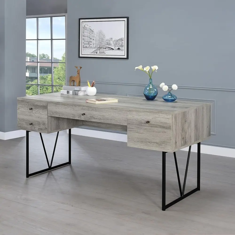 Rustic Industrial Writing Desk with 4 Ders 63" Wide Sonoma Grey Dritwood inish Computer Desk Sturdy Metal e Oice Desk or Home Oi
Rustic Industrial Writing Desk with 4 Ders 63" Wide Sonoma Grey Dritwood inish Computer Desk Sturdy Metal e Oice Desk or Home Oi