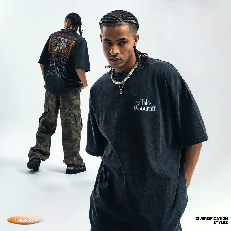 American street style washed vintage printed loose cotton short sleeveTTrendy Brand Shirts for Men and Women
American street style washed vintage printed loose cotton short sleeveTTrendy Brand Shirts for Men and Women