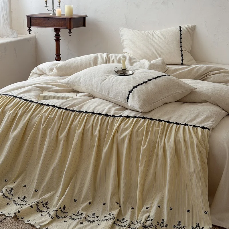 Cottagecore Cotton Linen Bedding Set, Soft Vintage Floral Embroidered Duvet Cover & Pillowcases, Bed Sheets for All Seasons 4Pcs
Cottagecore Cotton Linen Bedding Set, Soft Vintage Floral Embroidered Duvet Cover & Pillowcases, Bed Sheets for All Seasons 4Pcs