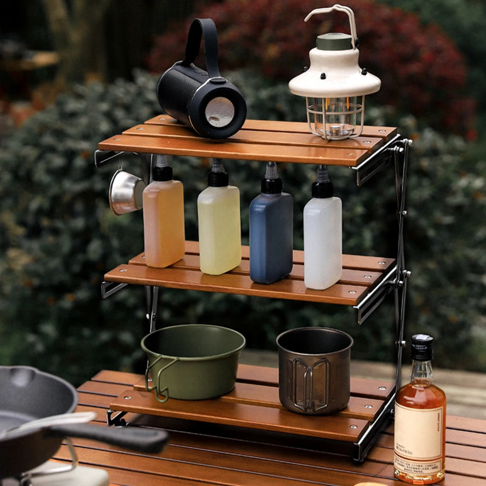3-Tier Foldable Wooden Camping Shelf with Metal Frame Portable Countertop Storage Rack for Camping Picnics Tailgating
3-Tier Foldable Wooden Camping Shelf with Metal Frame Portable Countertop Storage Rack for Camping Picnics Tailgating