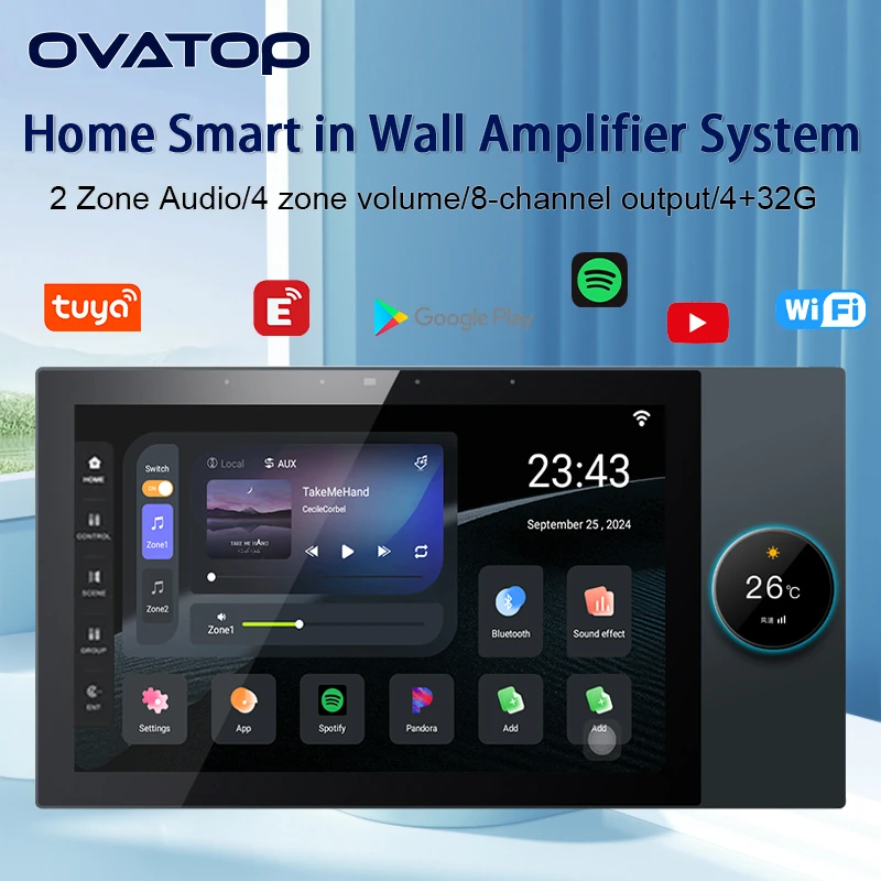 10 Inch TUYA Smart Background music player Android 11 system bluetooths 4+32G 2 zone audio in wall power amplifier 4 zone sound
10 Inch TUYA Smart Background music player Android 11 system bluetooths 4+32G 2 zone audio in wall power amplifier 4 zone sound