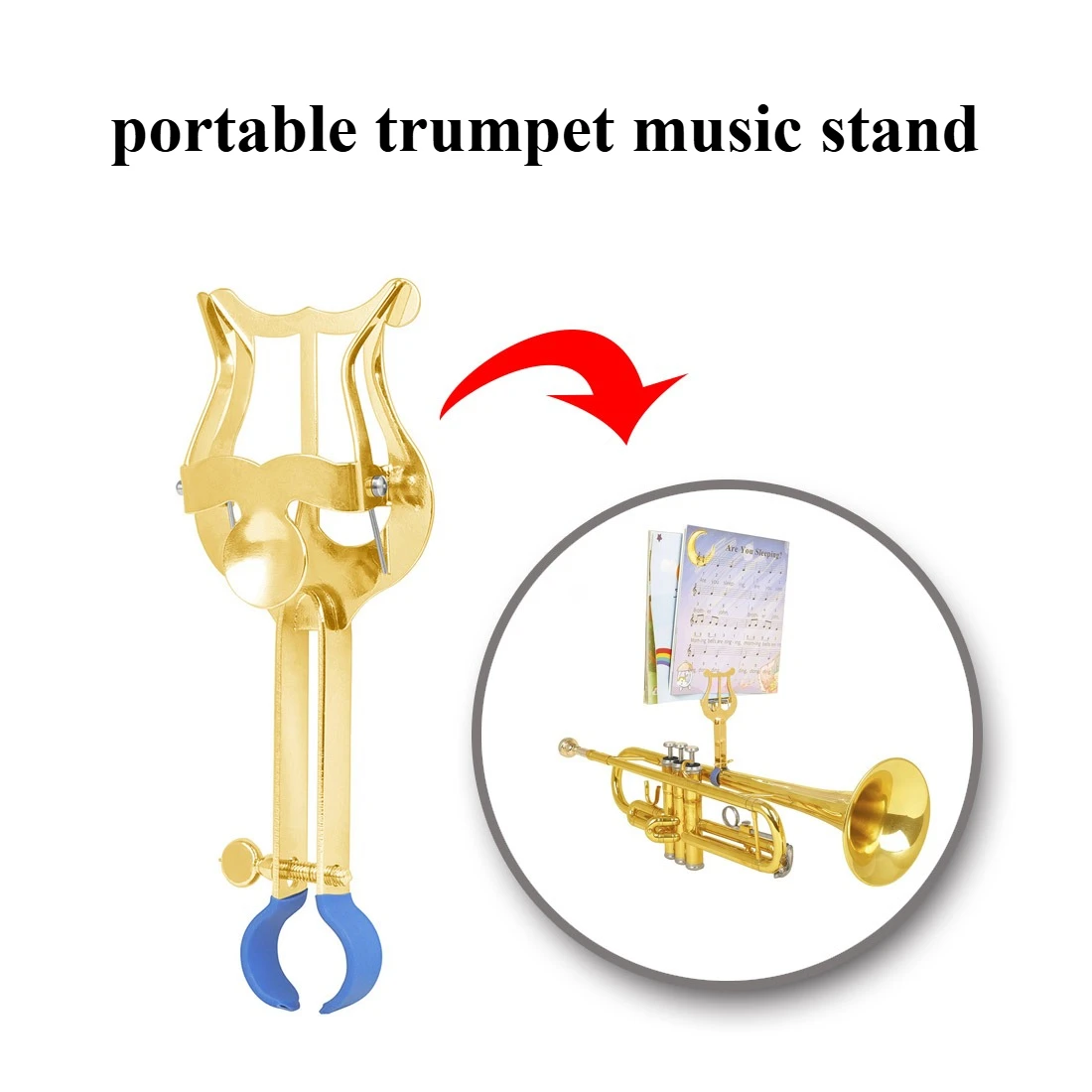 Portable music stand holder, musical instrument accessory, adjustable clamp
Portable music stand holder, musical instrument accessory, adjustable clamp