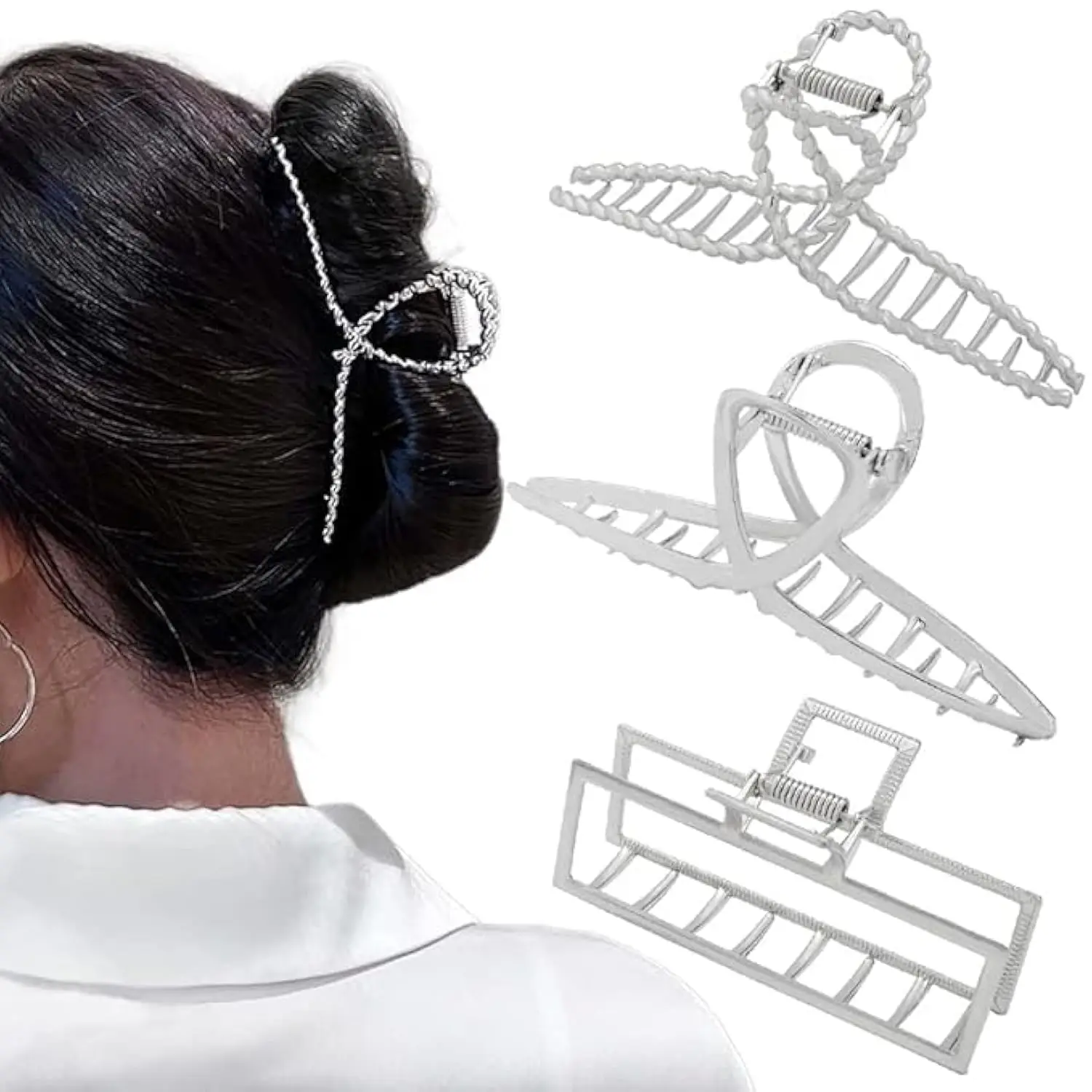 3pcs Hair Claw clips for Women, Metal Silver Large Hair clips for Thick Thin Hair, Geometric Cross
3pcs Hair Claw clips for Women, Metal Silver Large Hair clips for Thick Thin Hair, Geometric Cross