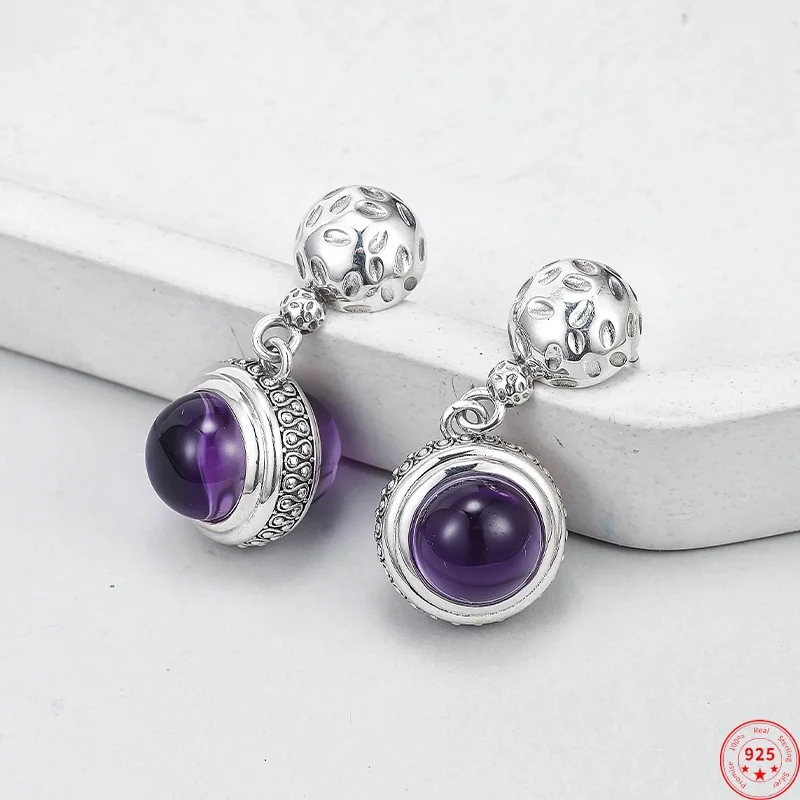 S925 Sterling Silver Studs Earring for Women Retro Pattern Inlaid Double Amethyst Tassel Ear Studs Fashion Jewelry Wholesale
S925 Sterling Silver Studs Earring for Women Retro Pattern Inlaid Double Amethyst Tassel Ear Studs Fashion Jewelry Wholesale