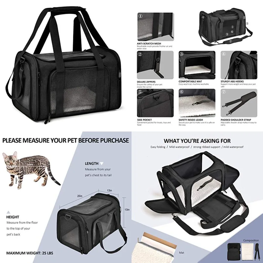 Large Soft Sided Cat and Pet Carrier for Cats and Puppies up to 25Lbs - Collapsible, Waterproof Travel Carrier
Large Soft Sided Cat and Pet Carrier for Cats and Puppies up to 25Lbs - Collapsible, Waterproof Travel Carrier