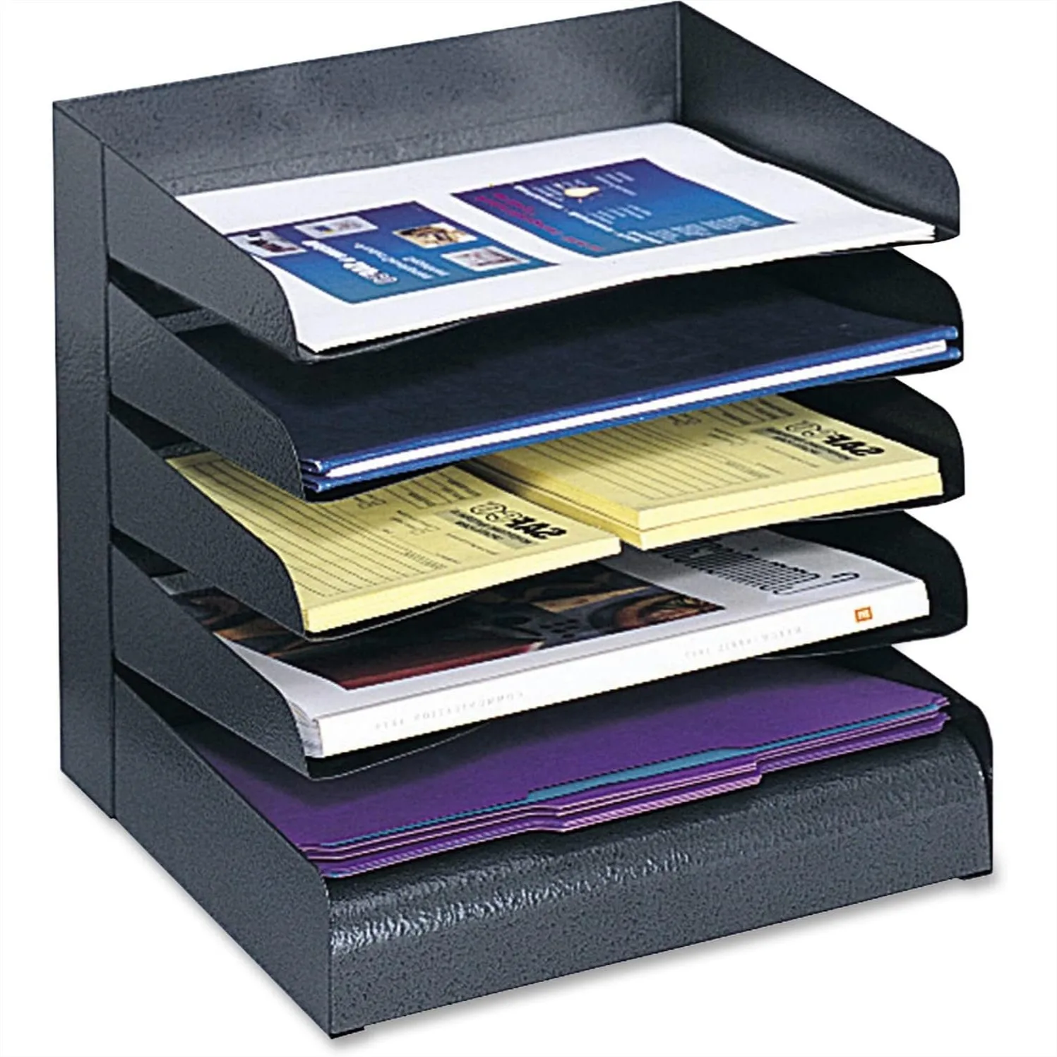 Steel Desk Organizer Tray with 5 Shelves, Slanted Design, Powder Coated Finish, Black
Steel Desk Organizer Tray with 5 Shelves, Slanted Design, Powder Coated Finish, Black