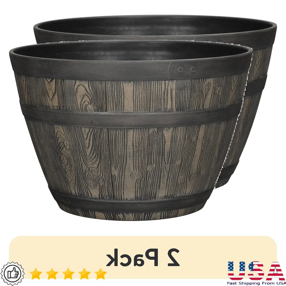 2 Pack Whiskey Barrel Planter Durable UV Resistant Resin Indoor Outdoor Flower Pot with Drainage Holes Easy Care Lightweight
2 Pack Whiskey Barrel Planter Durable UV Resistant Resin Indoor Outdoor Flower Pot with Drainage Holes Easy Care Lightweight