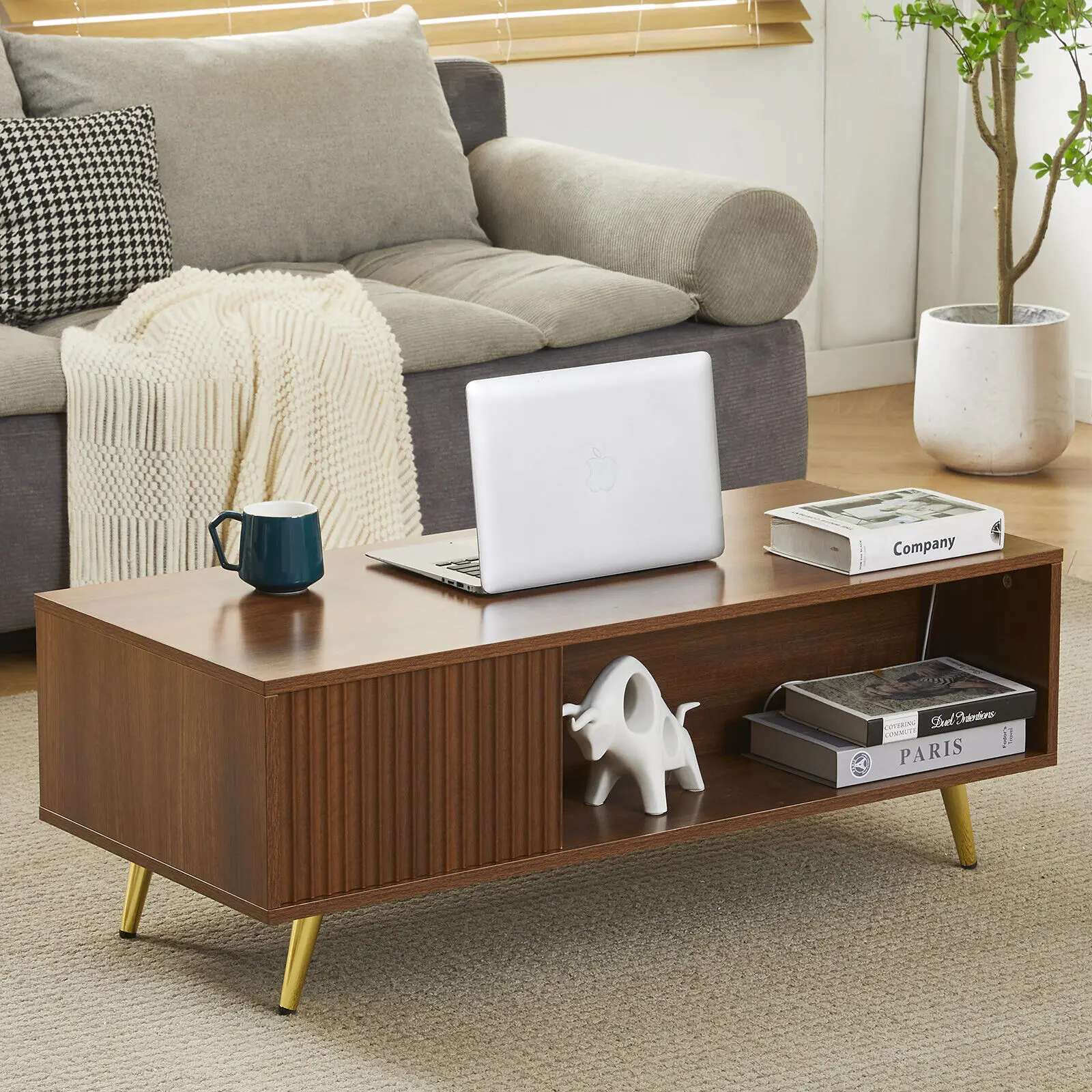 Modern Walnut 41.3"LED Coffee Table Rectangle Center Table w/Storage Living Room
Modern Walnut 41.3"LED Coffee Table Rectangle Center Table w/Storage Living Room
