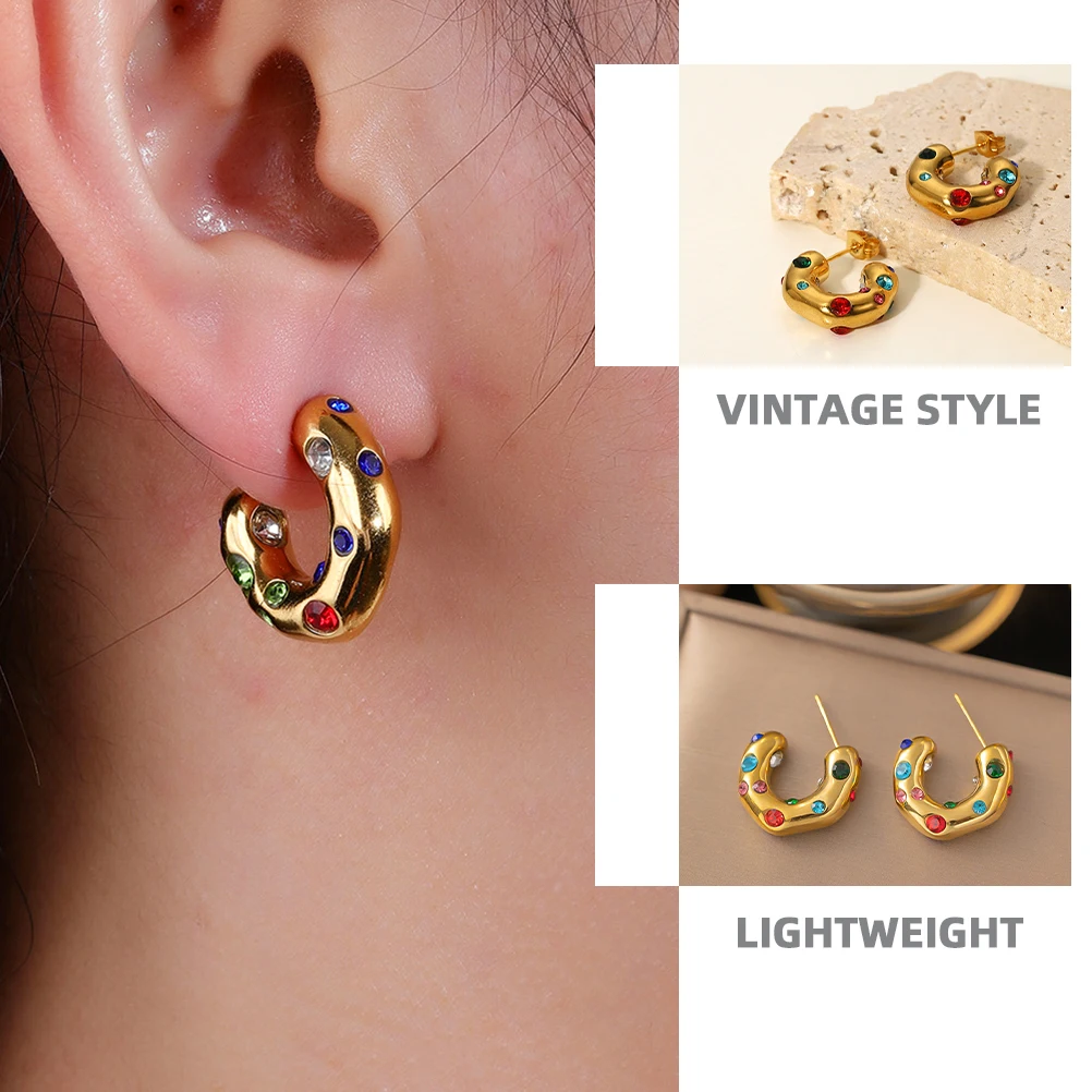 Colored Diamond Earrings Stainless Steel for Women Fashion Zircon Trendy Hoop Piercing Miss 
Colored Diamond Earrings Stainless Steel for Women Fashion Zircon Trendy Hoop Piercing Miss