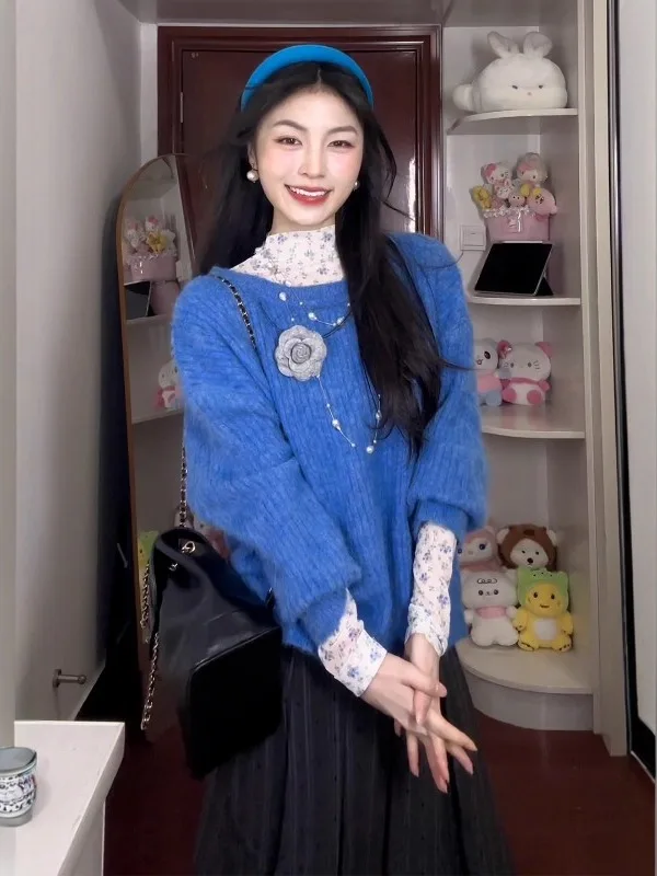 Свободный синий вязаный свитер для женщин, осенне-зимний, модный, в стиле lazy, с длинными рукавами, больших размеров, в корейском стиле, повседневный, с круглым вырезом
Свободный синий вязаный свитер для женщин, осенне-зимний, модный, в стиле lazy, с длинными рукавами, больших размеров, в корейском стиле, повседневный, с круглым вырезом