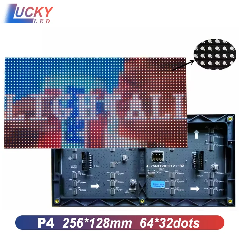 Indoor P4 LED screen panel module 256*128mm 64*32 pixels 1/16 Scan Indoor 3in1 SMD RGB Full color P4 LED display panel module
Indoor P4 LED screen panel module 256*128mm 64*32 pixels 1/16 Scan Indoor 3in1 SMD RGB Full color P4 LED display panel module