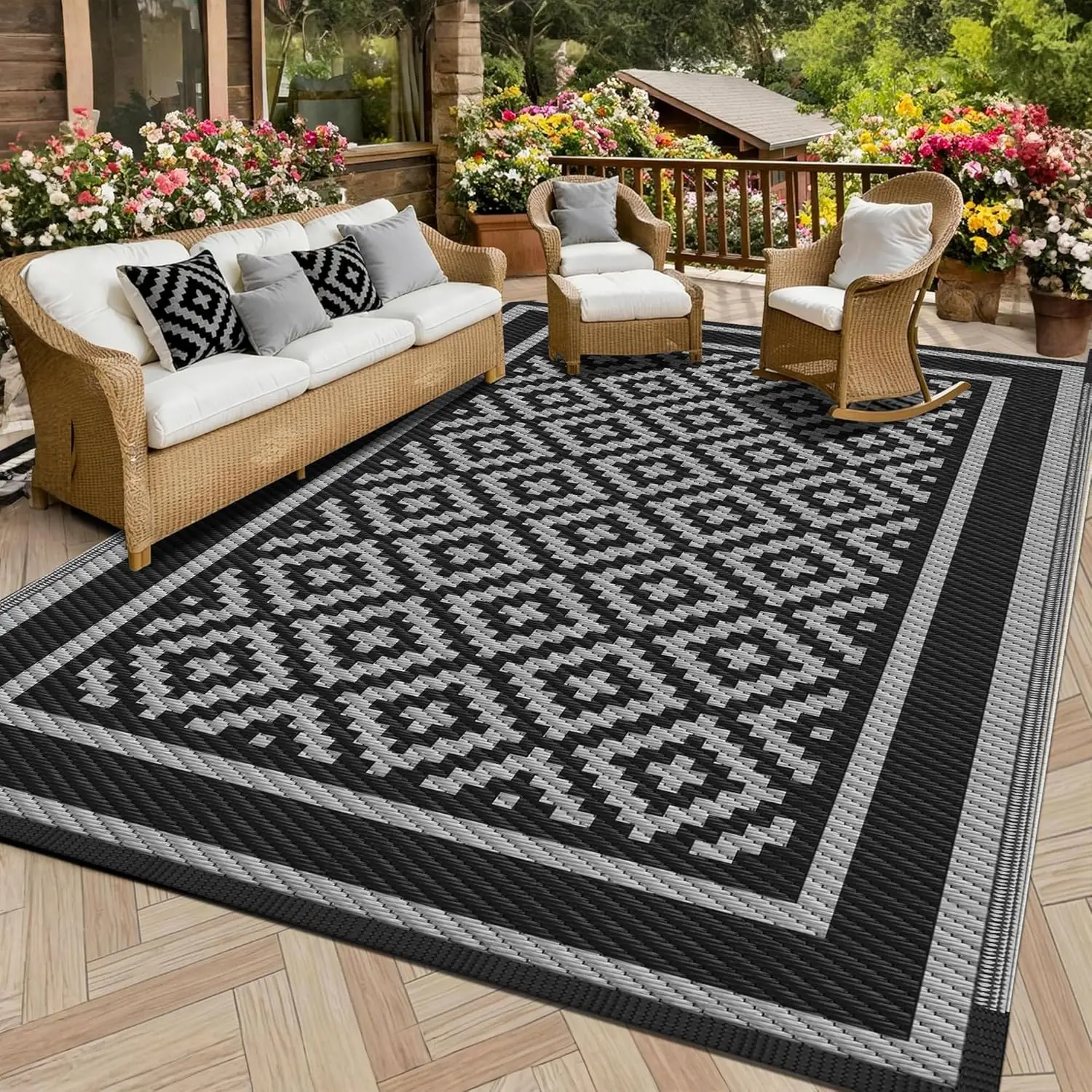 RV Outdoor Rug 9x12 Reversible, Waterproof Patio Mat with 4 Stakes & UV Fade Resistant, Non-Slip Outdoor Camping Mat for Deck
RV Outdoor Rug 9x12 Reversible, Waterproof Patio Mat with 4 Stakes & UV Fade Resistant, Non-Slip Outdoor Camping Mat for Deck