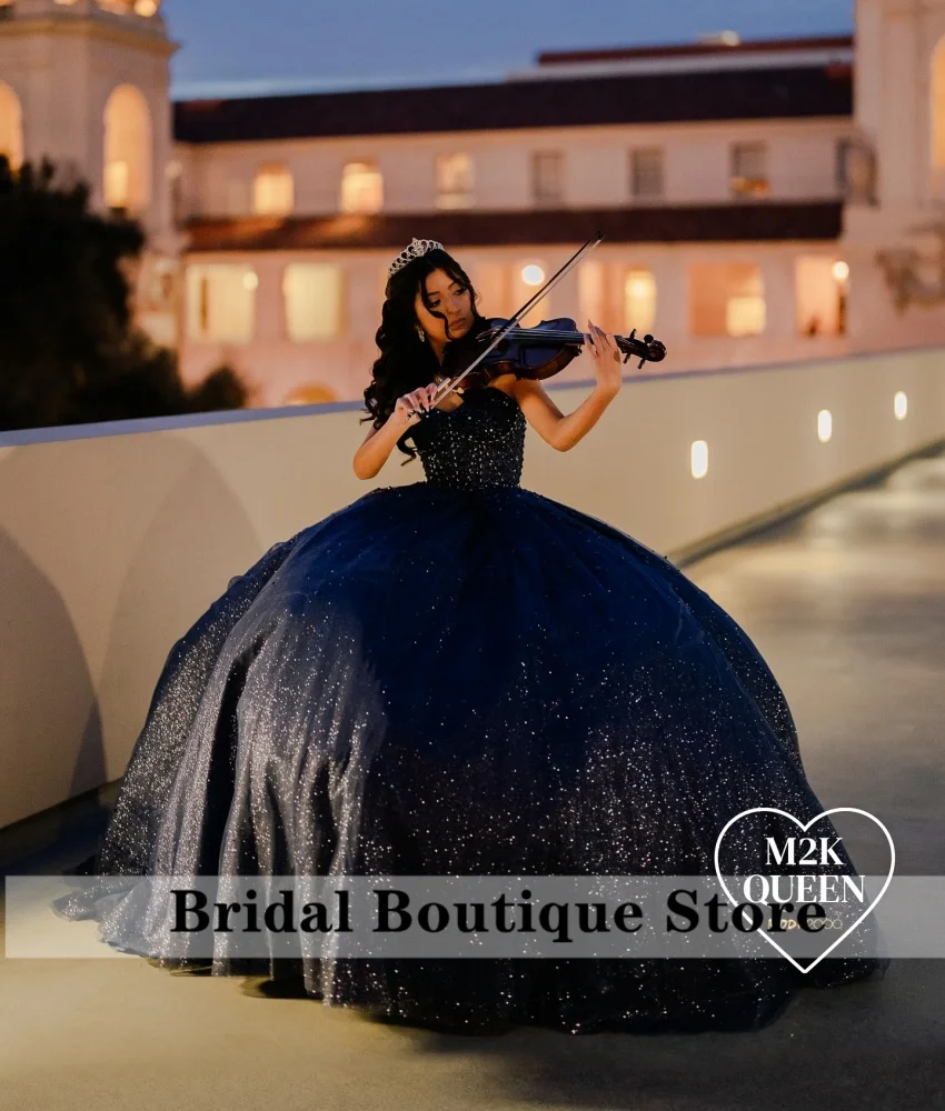 Sparkly Navy Blue Princess Ball Gown Quinceañera Dresses Beading Crystals Sweetheart Birthday Party For 15th Girls Customized
Sparkly Navy Blue Princess Ball Gown Quinceañera Dresses Beading Crystals Sweetheart Birthday Party For 15th Girls Customized
