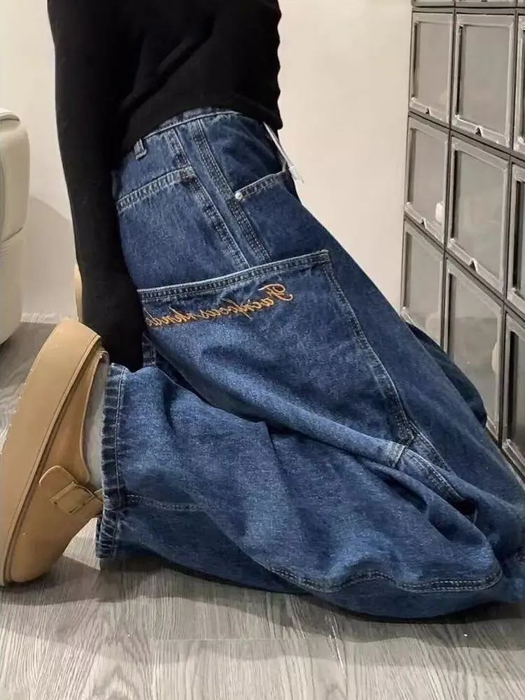 High Waist Wide Leg Embroidered Denim Jeans Women's Spring American Retro Blue Slimming Drapey Long Trousers with Big kets
High Waist Wide Leg Embroidered Denim Jeans Women's Spring American Retro Blue Slimming Drapey Long Trousers with Big kets