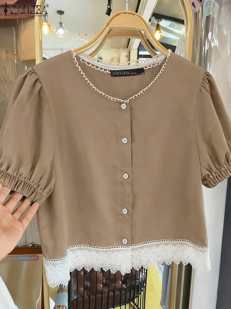 ZANZEA женские кружевные лоскутные рубашки 2025 модная однотонная блузка с короткими рукавами-фонариками элегантные топы OL туника на пуговицах стильные блузки
ZANZEA женские кружевные лоскутные рубашки 2025 модная однотонная блузка с короткими рукавами-фонариками элегантные топы OL туника на пуговицах стильные блузки