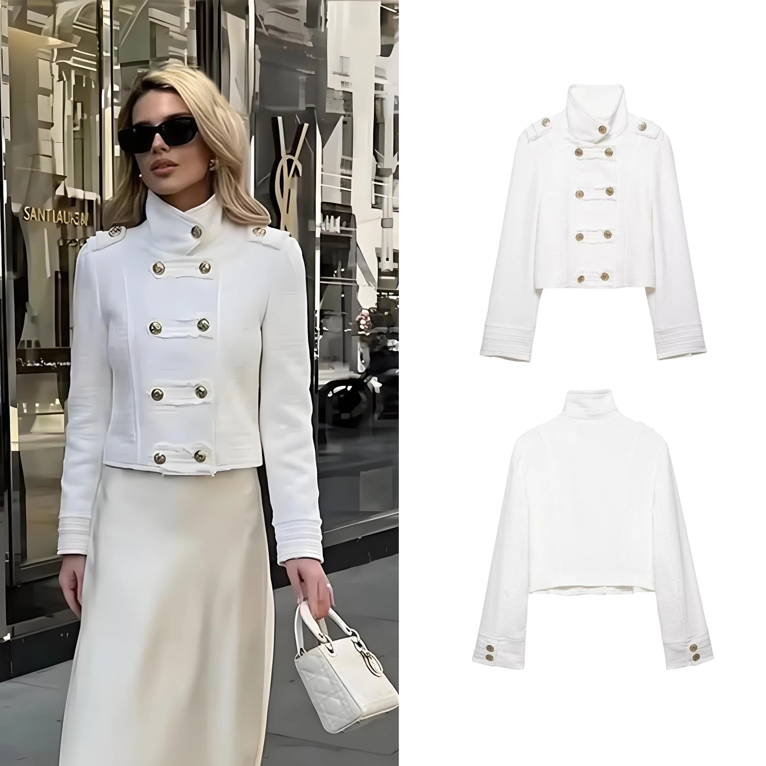 Women Stand Collar Double Breasted Blazers Jackets Spring Female Chic Metal Lady Short Long Sleeves Outwear Coats
Women Stand Collar Double Breasted Blazers Jackets Spring Female Chic Metal Lady Short Long Sleeves Outwear Coats