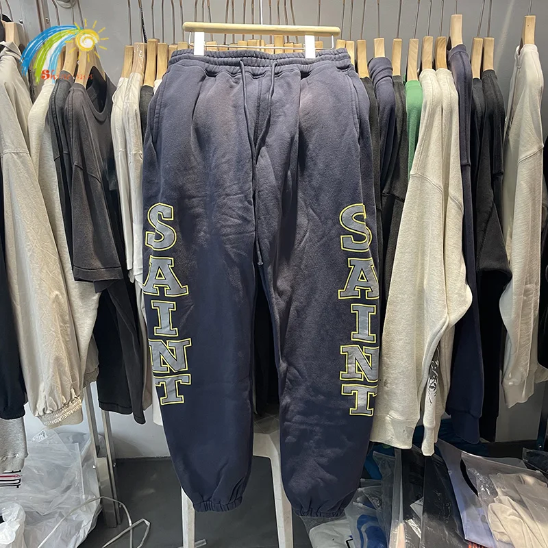High Street Vintage Washed Dark Blue Casual Pants Classic Letters Logo Print Saint Sweatpants Best Quality Cotton Trousers Tags
High Street Vintage Washed Dark Blue Casual Pants Classic Letters Logo Print Saint Sweatpants Best Quality Cotton Trousers Tags
